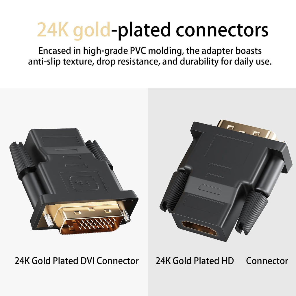 DVI-D 24+1 Male to HDMI-Compatible Female Adapter Bidirectional – 1080P@60Hz 24K Gold-Plated for PC Monitor Projector TV Gaming Console