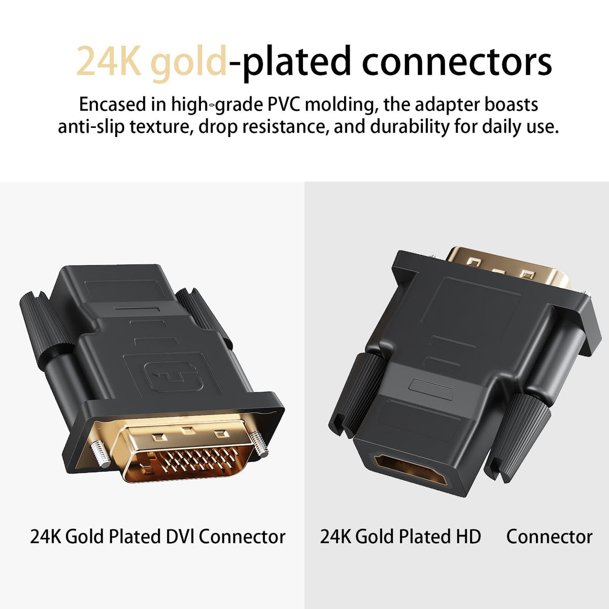 DVI-D 24+1 Male to HDMI-Compatible Female Adapter Bidirectional – 1080P@60Hz 24K Gold-Plated for PC Monitor Projector TV Gaming Console