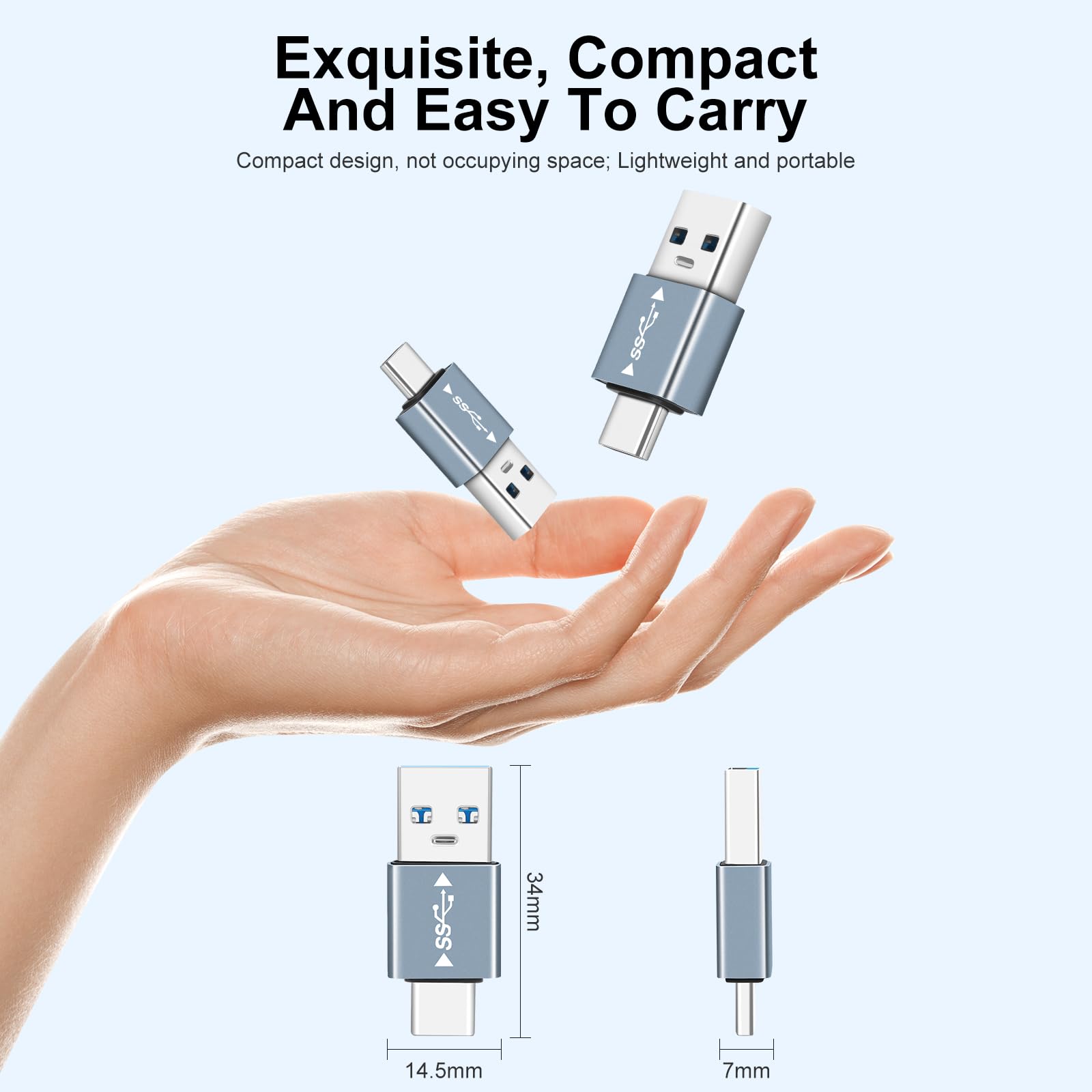 USB 3.1 Male to USB C Male Adapter USB A to USB C Connector 10G Data Transfer for Smartphone Tablet Laptop Power Bank