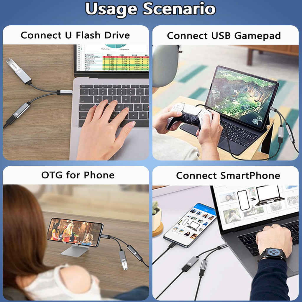 2-in-1 USB C OTG Adapter 60W PD Charging + USB 3.0 Port – Compatible with iPhone 15, MacBook Pro, Samsung Galaxy