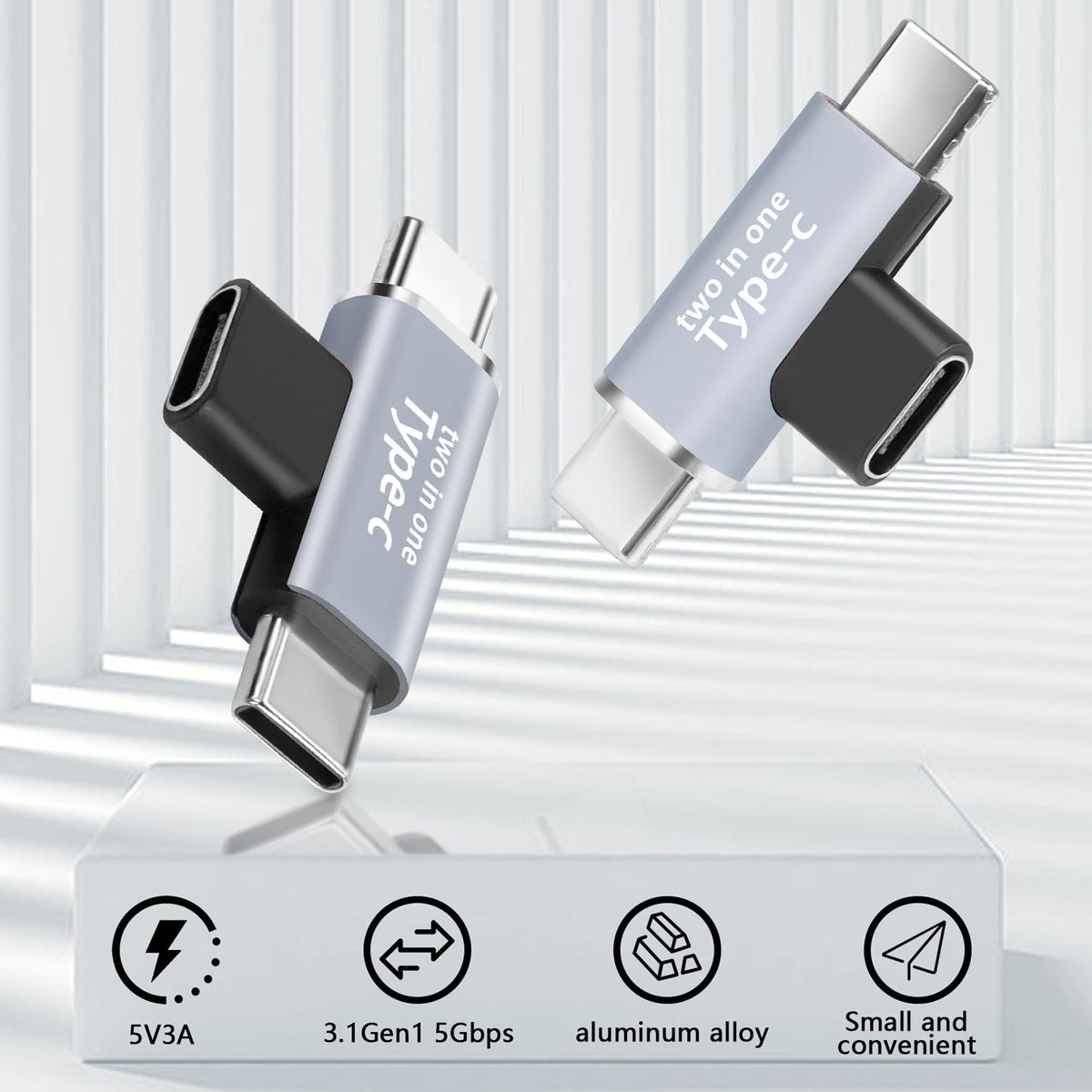 USB-C Female to Dual USB-C Male Splitter Adapter – USB 3.1 Gen 1 Data + Audio + 5V/3A Charging for USB-C Devices