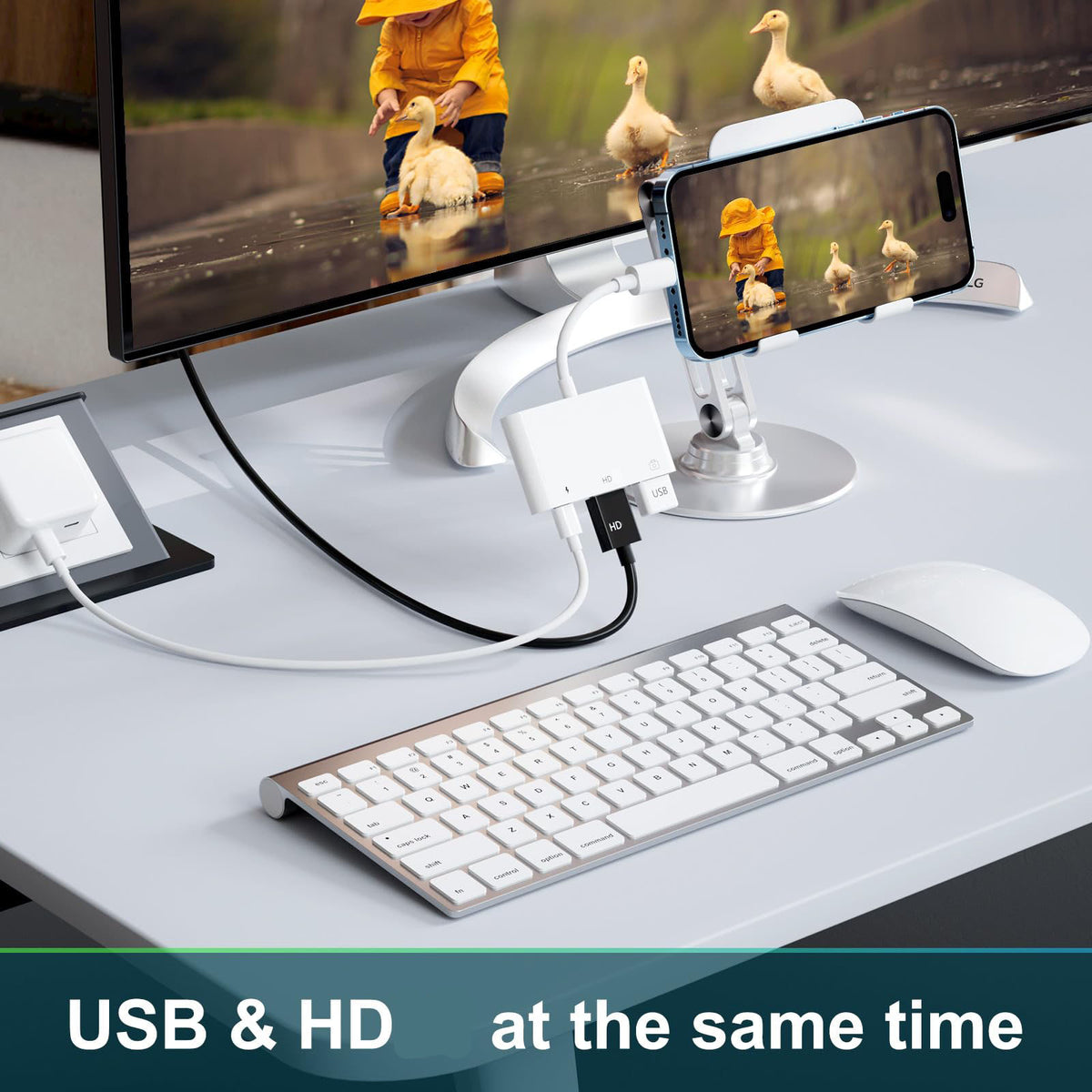 3-in-1 Lightning-Compatible to HDMI-Compatible + USB-A + Charging Adapter – 1080P Screen Mirror USB Camera OTG for iPhone 14/13/12/11/X/8/7/6/5