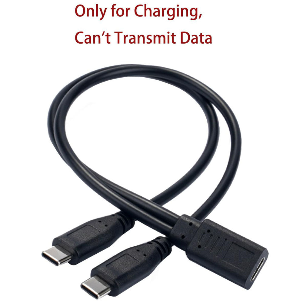 USB-C Female to Dual USB-C Male Y Splitter Charging Cable 5V 3A – Charge 2 Type-C Devices Simultaneously 30cm