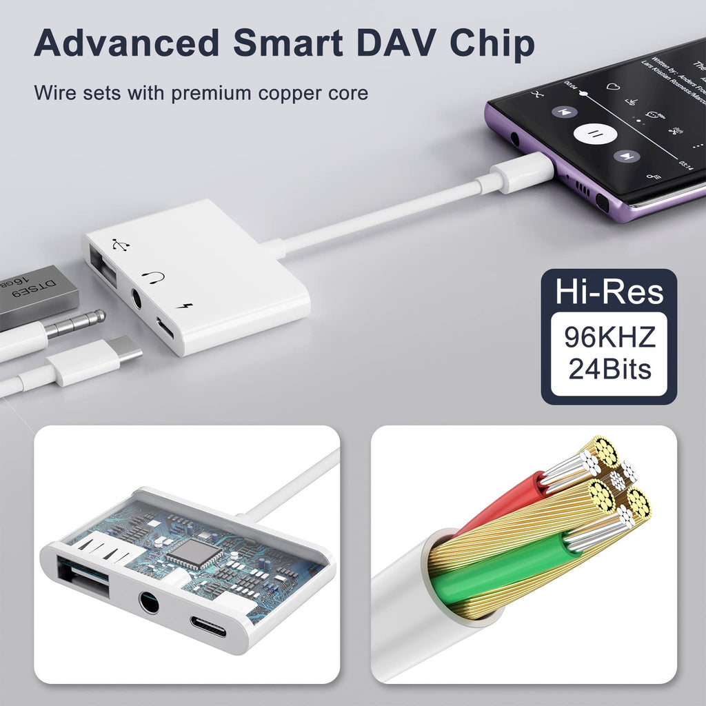 USB C to 3.5mm Headphone Adapter with OTG & 60W PD Charging for iPhone 15 16, Samsung S22 S21, iPad Pro, Pixel