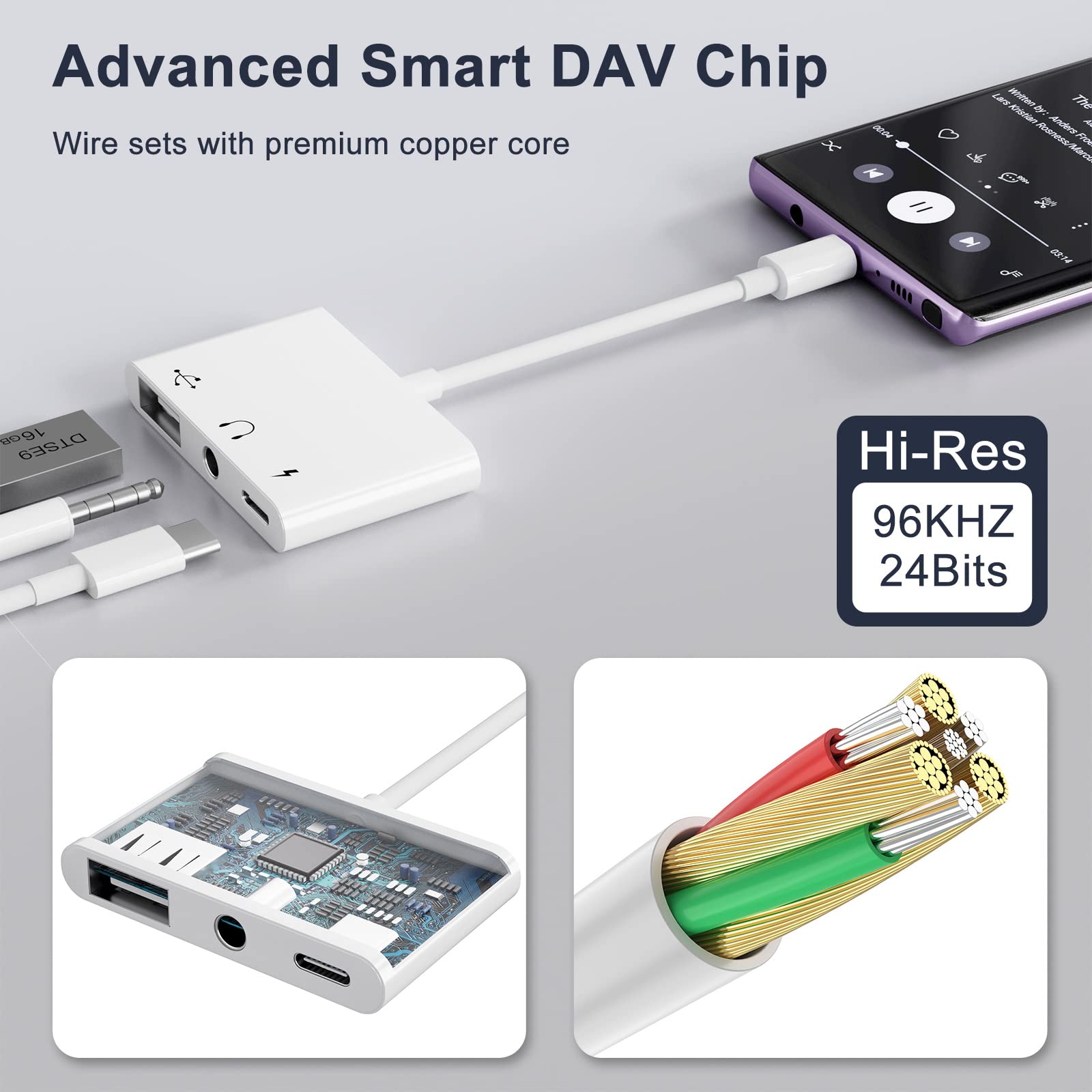 USB C to 3.5mm Headphone Adapter with OTG & 60W PD Charging for iPhone 15 16, Samsung S22 S21, iPad Pro, Pixel