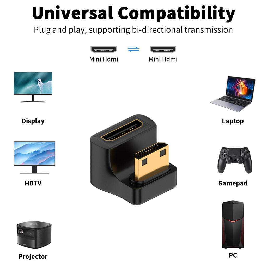 Mini HDMI-Compatible Male to Female Adapter Up & Down Angle – 8K@60Hz 4K@120Hz 48Gbps LED Indicator for Camera Camcorder
