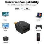Micro HDMI-Compatible Male to Mini HDMI-Compatible Female Adapter – 8K@60Hz 4K@120Hz 48Gbps LED for Camera Laptop Monitor