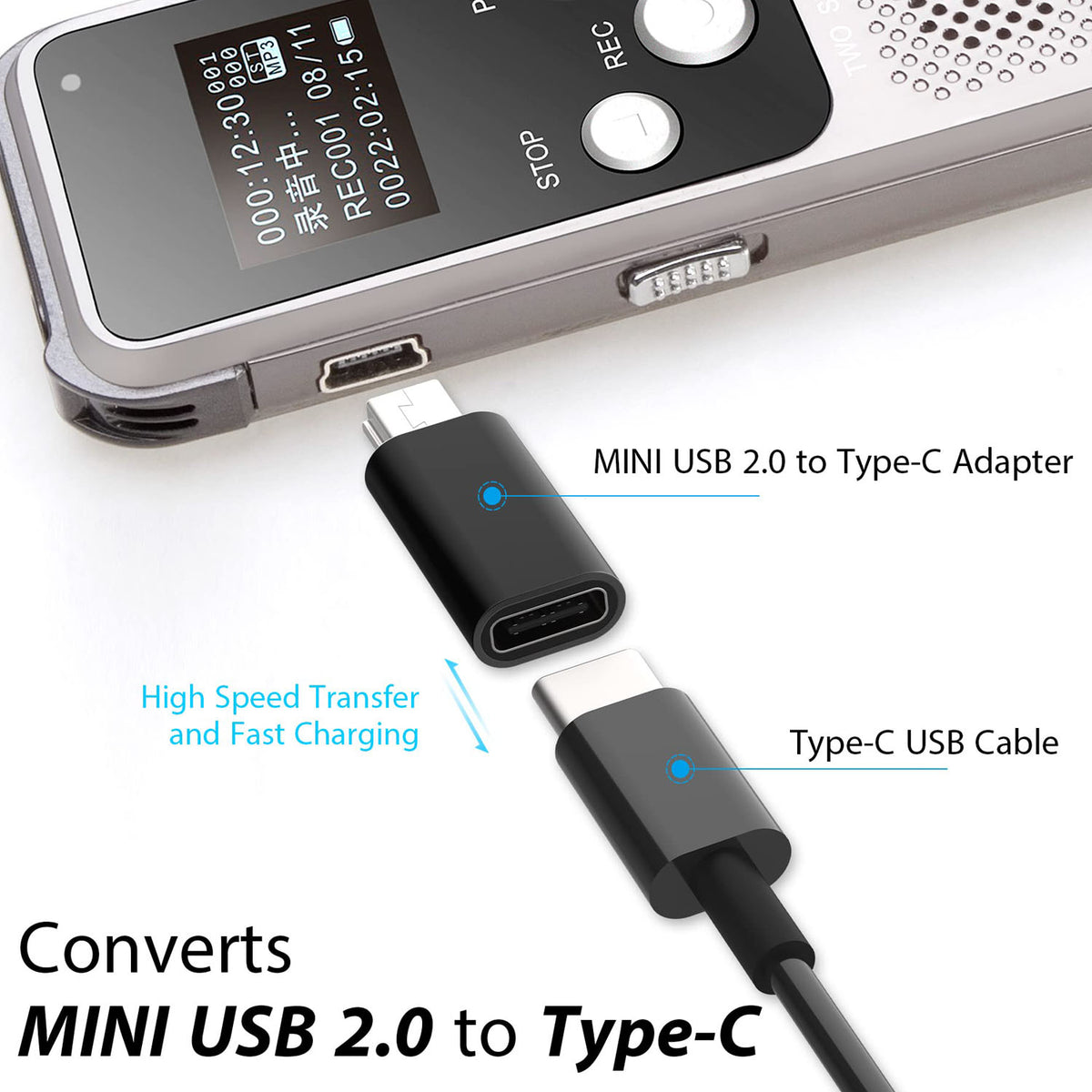 USB-C to Mini USB Adapter Type-C Female to Mini USB 2.0 Male – Compatible with GoPro Hero PS3 Controller Digital Camera Dash Cam GPS