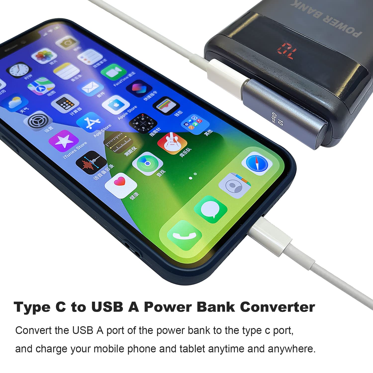 90 Degree USB C Female to USB Male Adapter Left and Right Angle Type C to USB A Charger Converter for iPhone Apple iWatch Watch Airpods iPad Air Mini and More