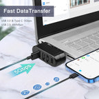 4-Port USB Hub 180° Rotatable – USB 3.0 + USB 2.0 + USB-C Power Input Plug and Play for USB-A Devices Black White Orange Blue