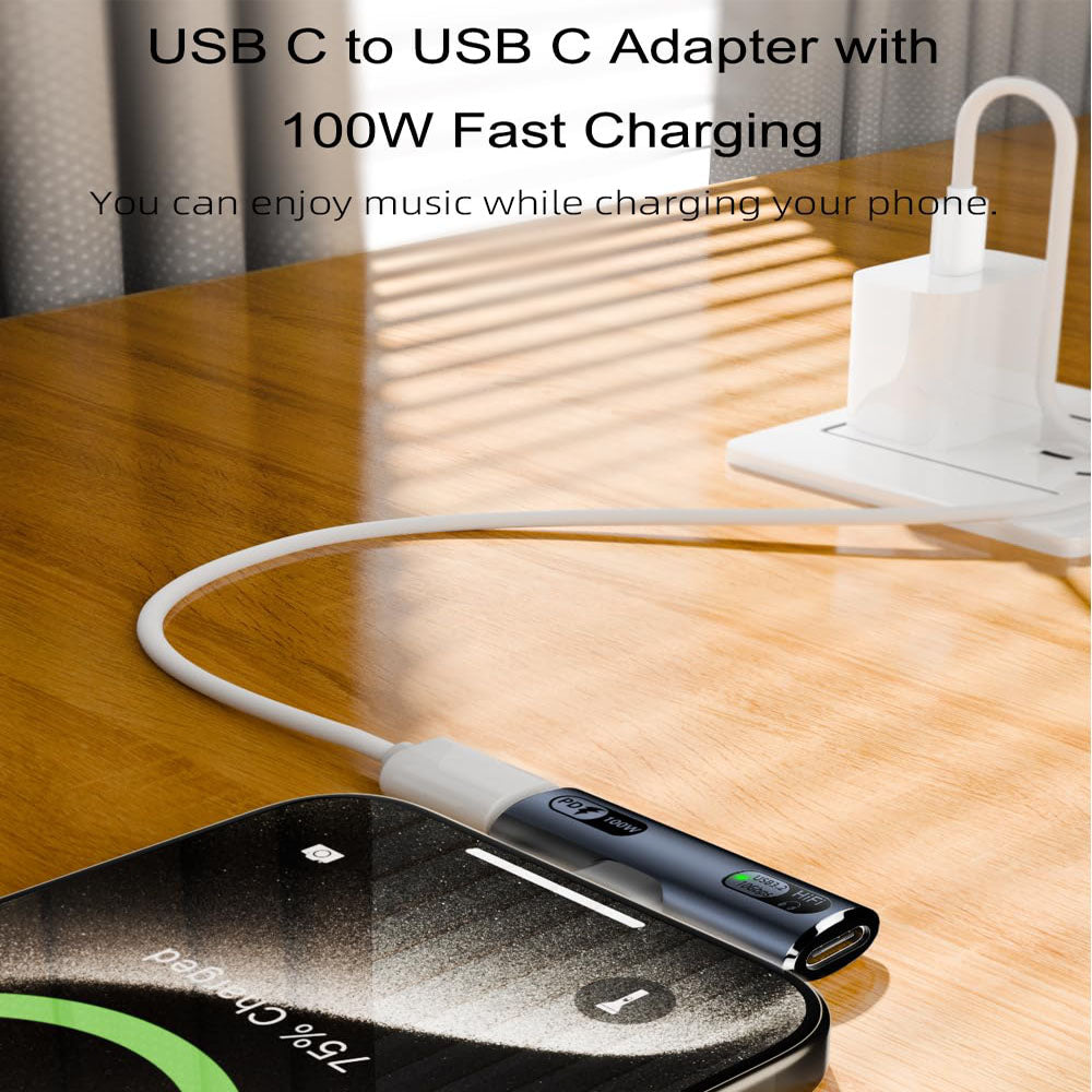 USB C Splitter with 100W Fast Charging Dual USB C Headphone and Charger Adapter Dongle for iPhone 16/15 Series iPad MacBook Galaxy S24/S23 and More (No for Power and Video Output)