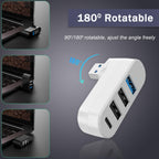 4-Port USB Hub 90°/180° Rotatable – USB 3.0 + USB 2.0 + USB-C Data Port Plug and Play for USB-A Devices Black White Blue Orange