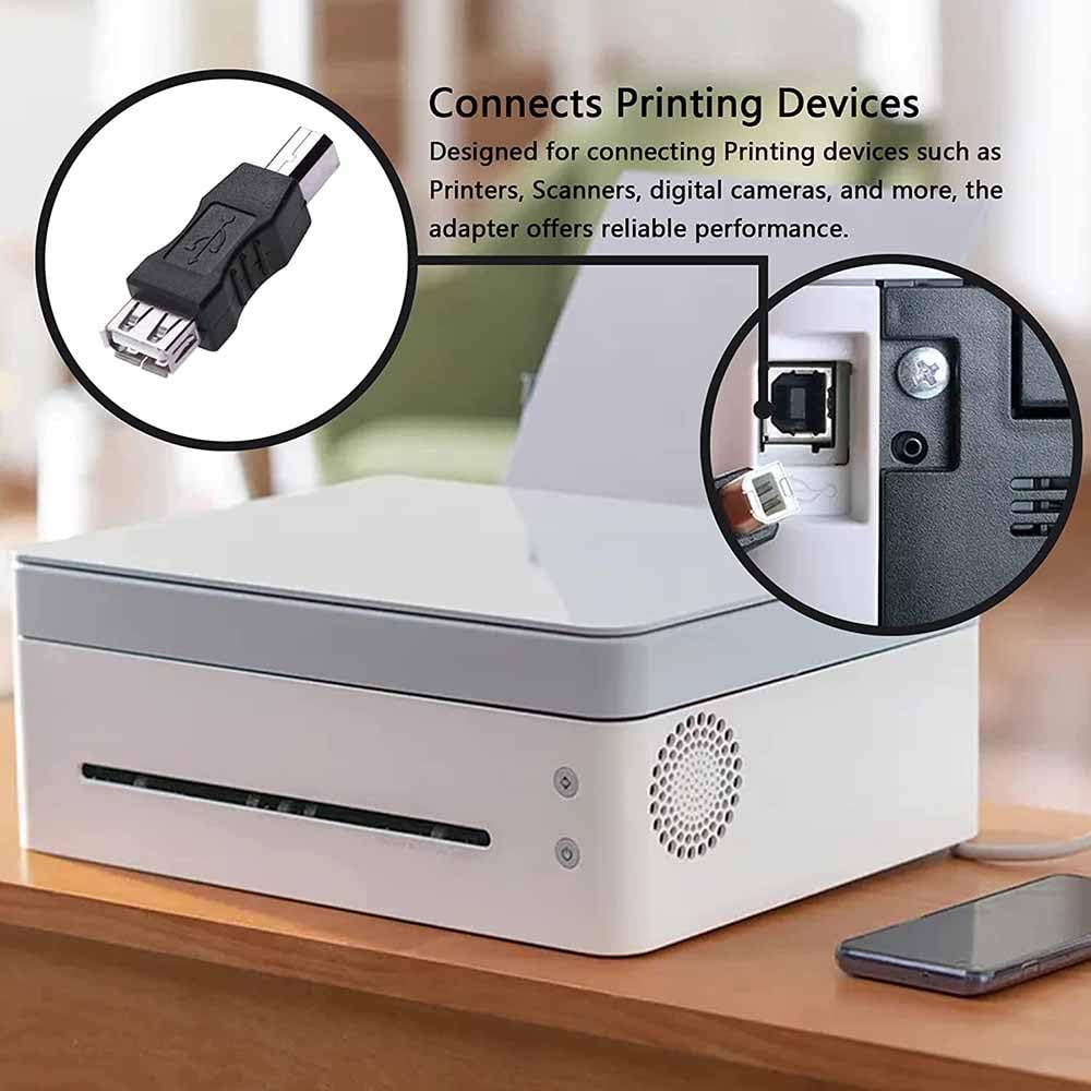 USB Type B Male to USB-A Female Adapter USB 2.0 480Mbps Plug and Play Compatible with Printer Scanner Fax Machine PC Laptop