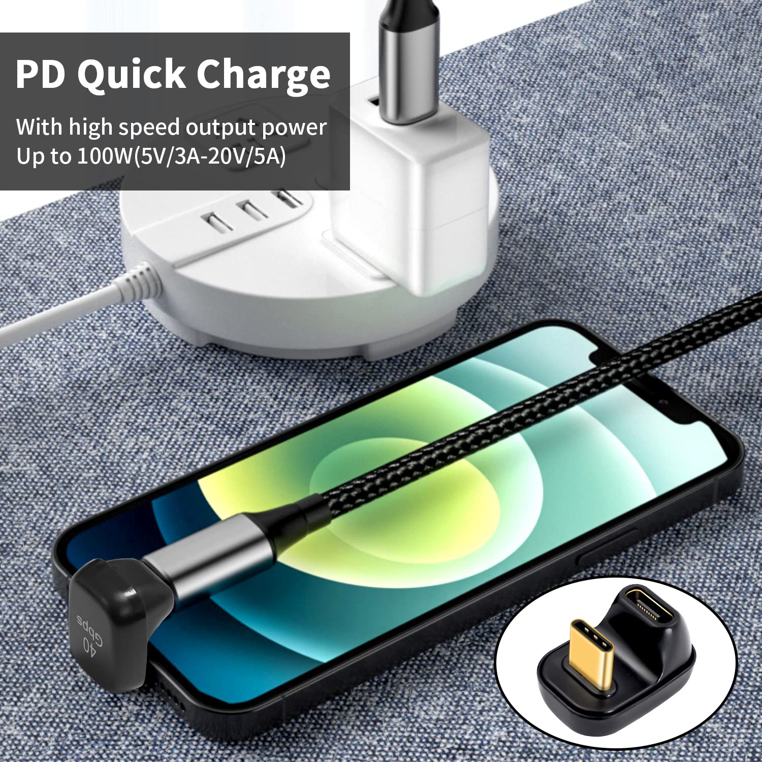 USB C 180 Degree Adapter 40Gbps and 100w Fast Charging U-Shaped Type C Male to Female Adapter Compatible Thunderbolt 3 for ROG Ally Steam Deck
