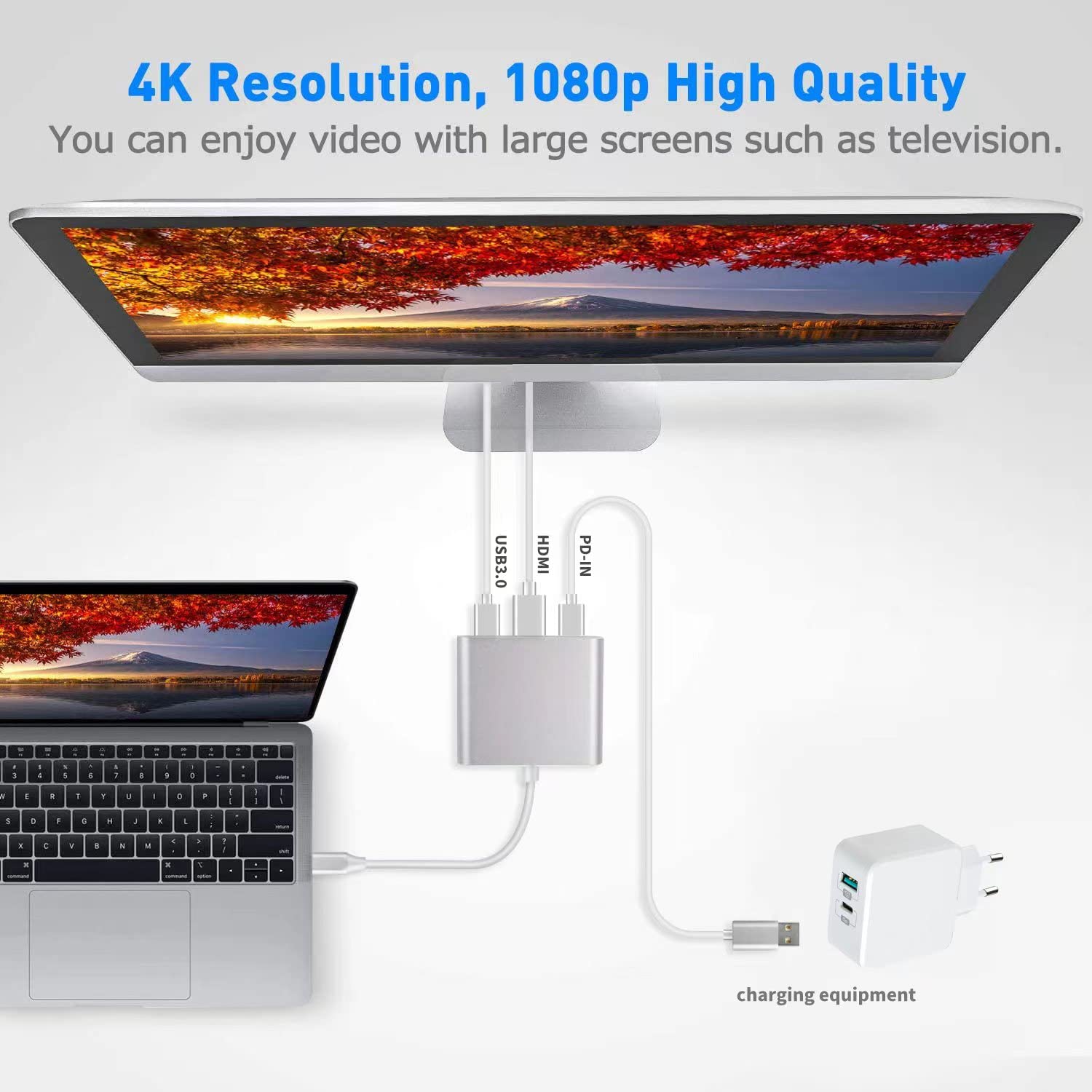 USB C to HDTV Adapter USB Type C Adapter Multiport AV Converter with 4K HDTV Output C Port & 3.0 Fasting Charging Port Compatible for MacBook Pro MacBook Air 2019/2018 iPad Pro 2019