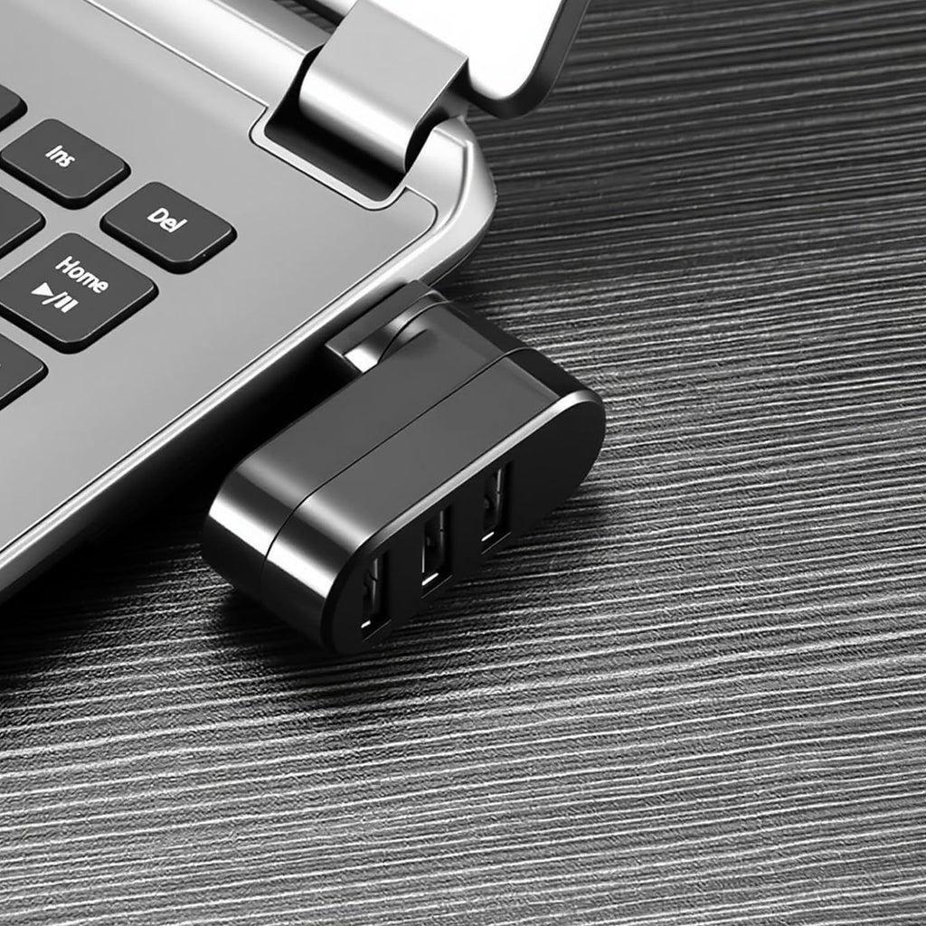 3-Port USB 2.0 Hub 90°/180° Rotatable Connector – Compact Portable USB Splitter 480Mbps for PC Laptop Notebook Mac