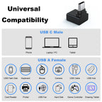 USB-C Male to USB-A Female Adapter 90° Up-Down Angle – USB 3.0 5Gbps 15W Aluminum Alloy with Lanyard Hole for USB-C Devices