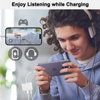 3-in-1 Lightning-Compatible to Dual 3.5mm Headphone Jack Adapter with Charging – 24-bit Audio Splitter for iPhone 14/13/12/11/X/8 Series