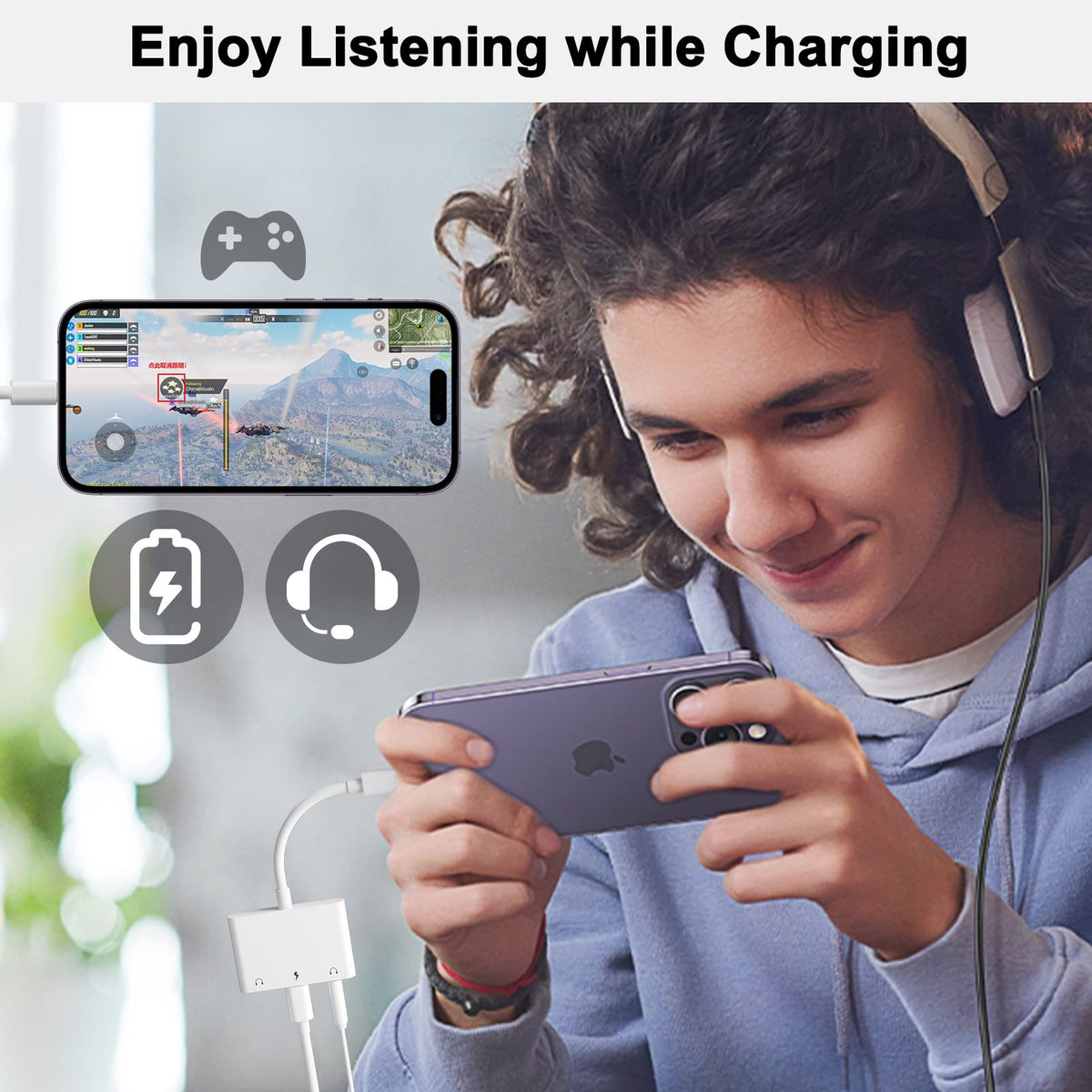 3-in-1 Lightning-Compatible to Dual 3.5mm Headphone Jack Adapter with Charging – 24-bit Audio Splitter for iPhone 14/13/12/11/X/8 Series