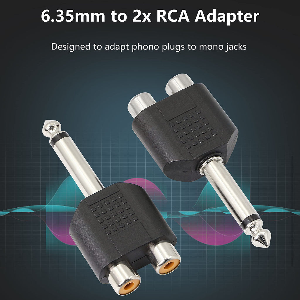 6.35mm (1/4 Inch) Mono Male to Dual RCA Female Adapter – TS Plug to RCA Jack Splitter for Guitar Amplifier Mixer Speaker