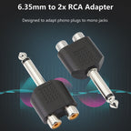 6.35mm (1/4 Inch) Mono Male to Dual RCA Female Adapter – TS Plug to RCA Jack Splitter for Guitar Amplifier Mixer Speaker