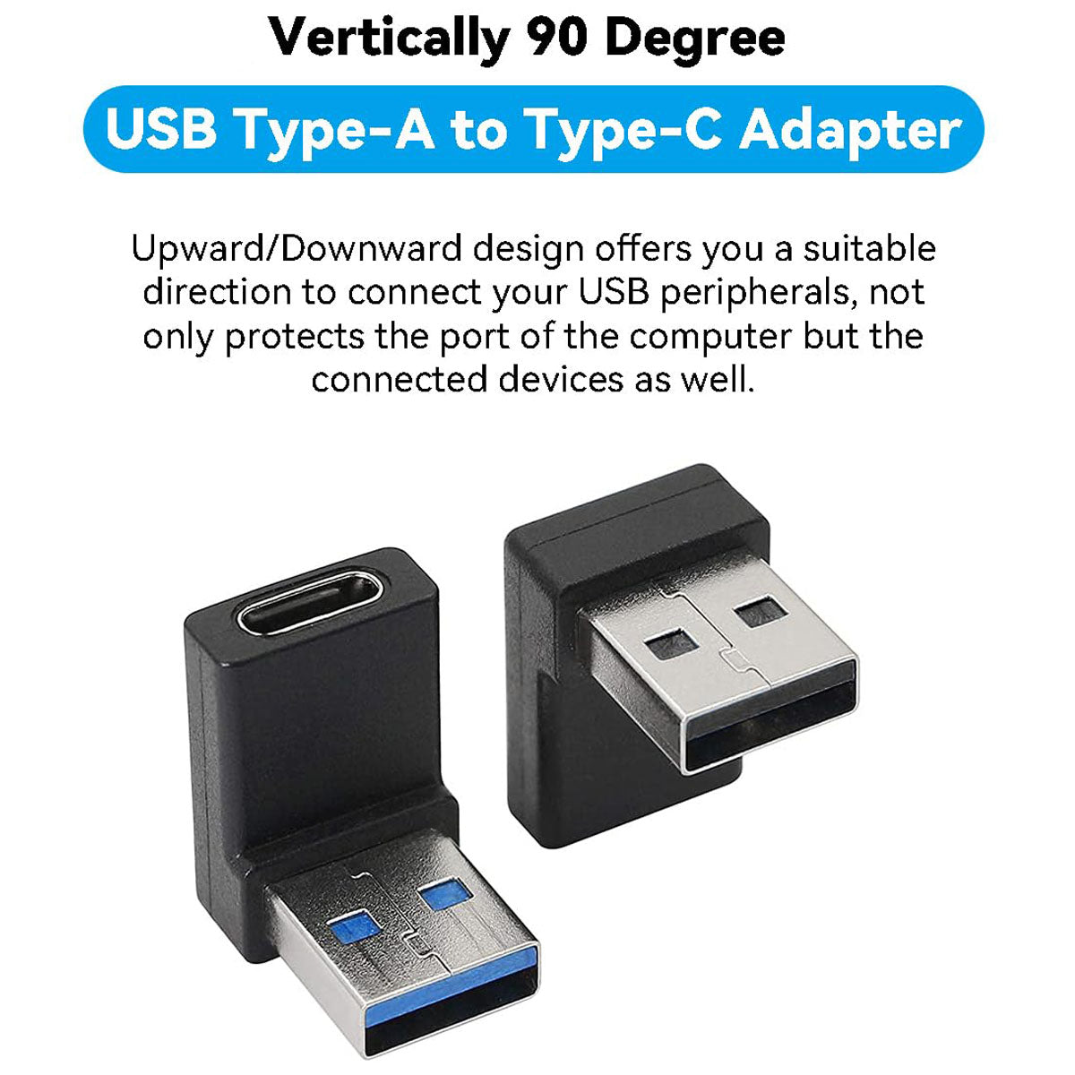 90 Degree USB-A to USB-C Adapter Right Angle – USB 3.2 10Gbps USB-A Male to USB-C Female Converter for Laptop PC Charger Hub