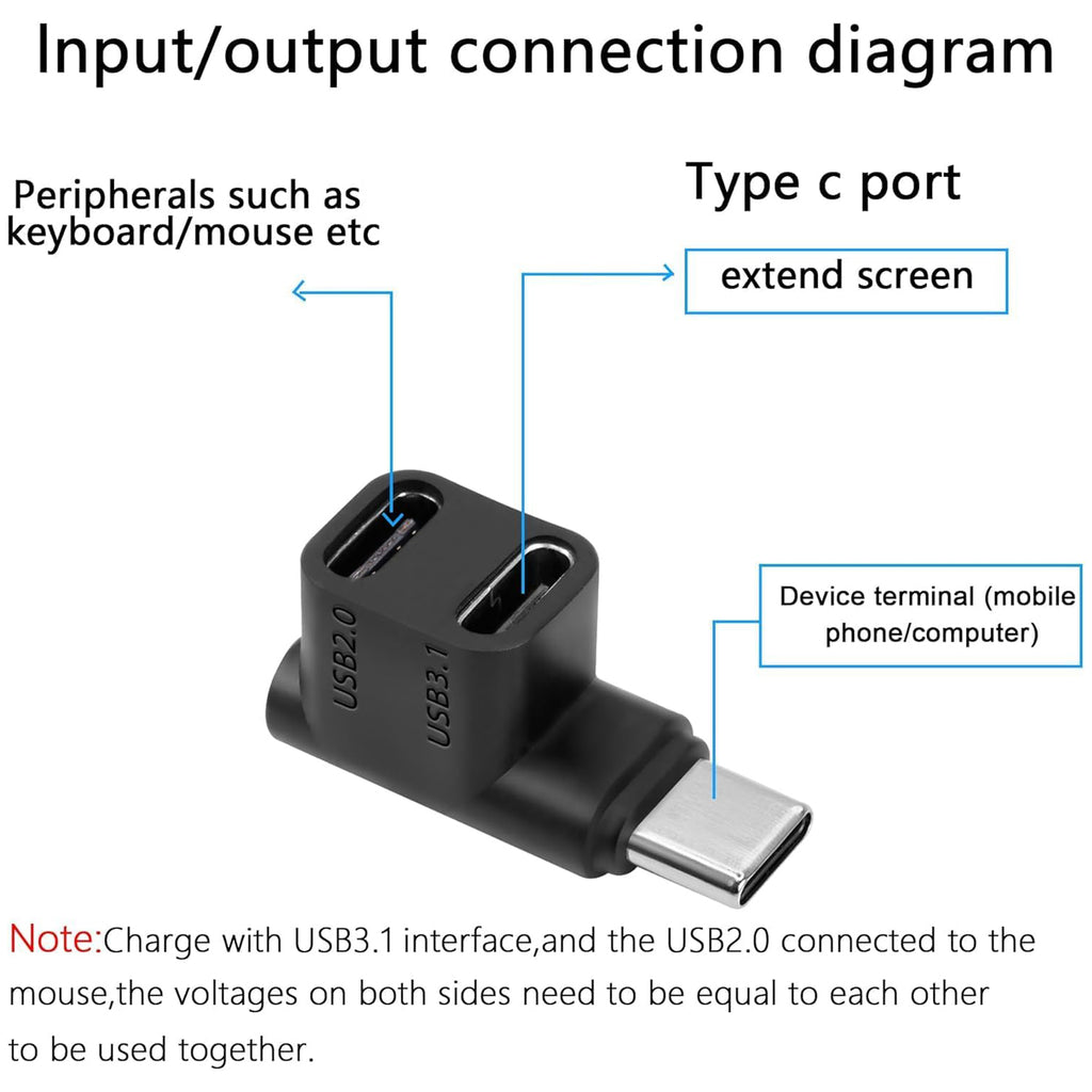 USB Type C Splitter 1 to 2 Ports Supports 10Gbps Data Transfer 4K@60Hz Video Output Easy to Carry
