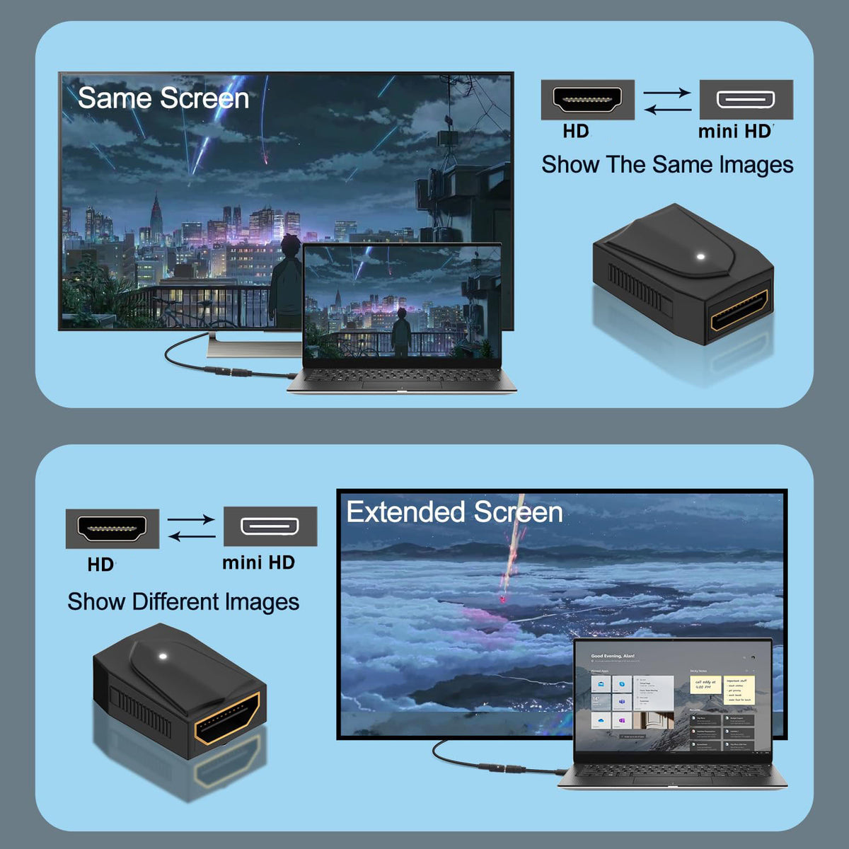 HDMI-Compatible Female to Mini HDMI-Compatible Female Coupler – 8K@60Hz 4K@120Hz 48Gbps Dual LED for Camera Monitor Projector