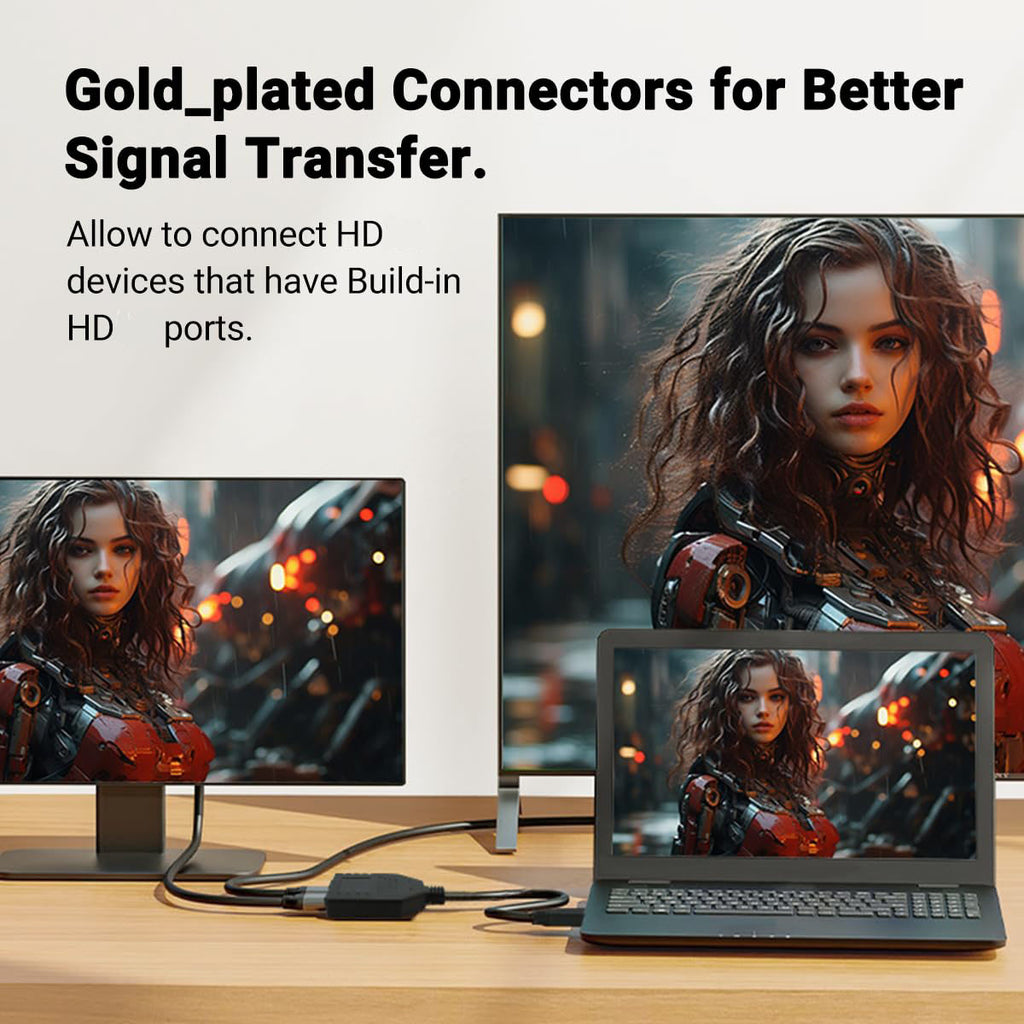 1-in-2-Out HDMI-compatible Splitter Cable – Male to 2×Female 1080P Mirror Only for TV Monitor Projector Xbox PS3 30cm