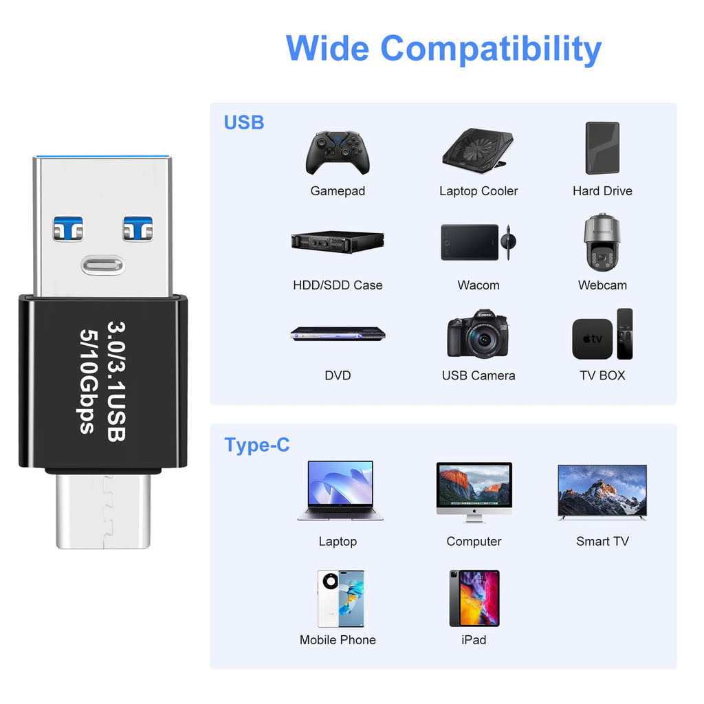 USB 3.0/3.1 Male to USB-C Male Adapter OTG 3.0/3.1 USB A to Type-C Adapter Fast Data Transfer up to Gen2 10Gbps USB C Connector Connection or Data Cable Extension