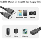 USB-C Female to Dual Micro USB Male Y Splitter Charging Cable 5V 3A – Charge 2 Micro USB Devices Simultaneously 30cm