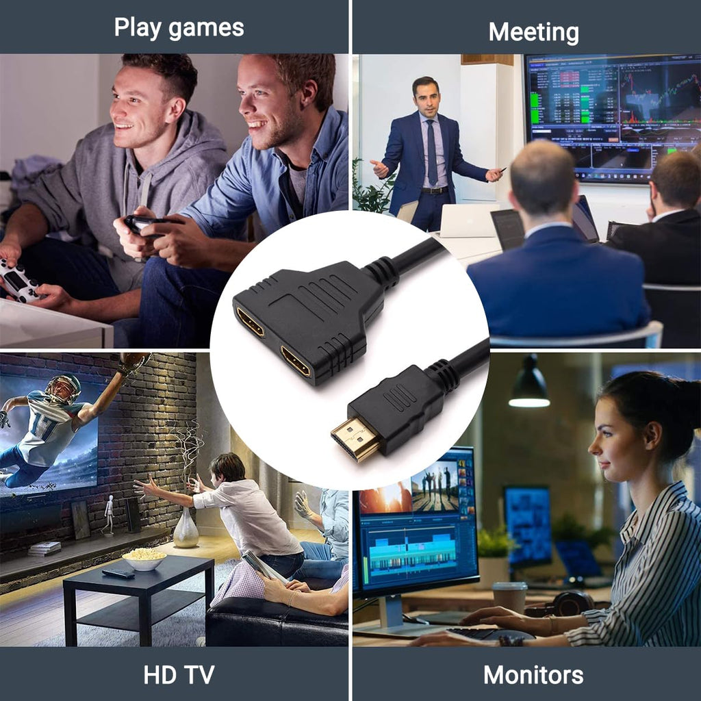 1-in-2-Out HDMI-compatible Splitter Cable – Male to 2×Female 1080P Mirror Only for TV Monitor Projector Xbox PS3 30cm