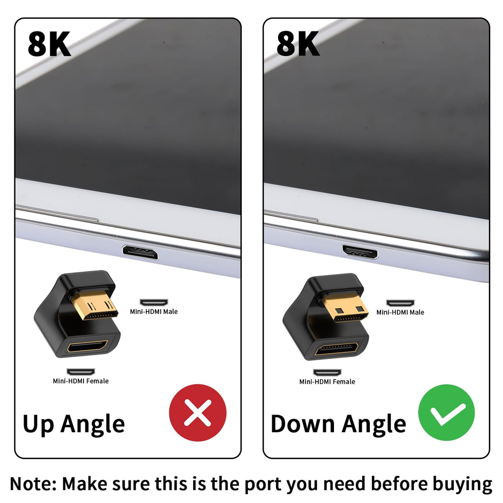 Mini HDMI-Compatible Male to Female Adapter Up & Down Angle – 8K@60Hz 4K@120Hz 48Gbps LED Indicator for Camera Camcorder