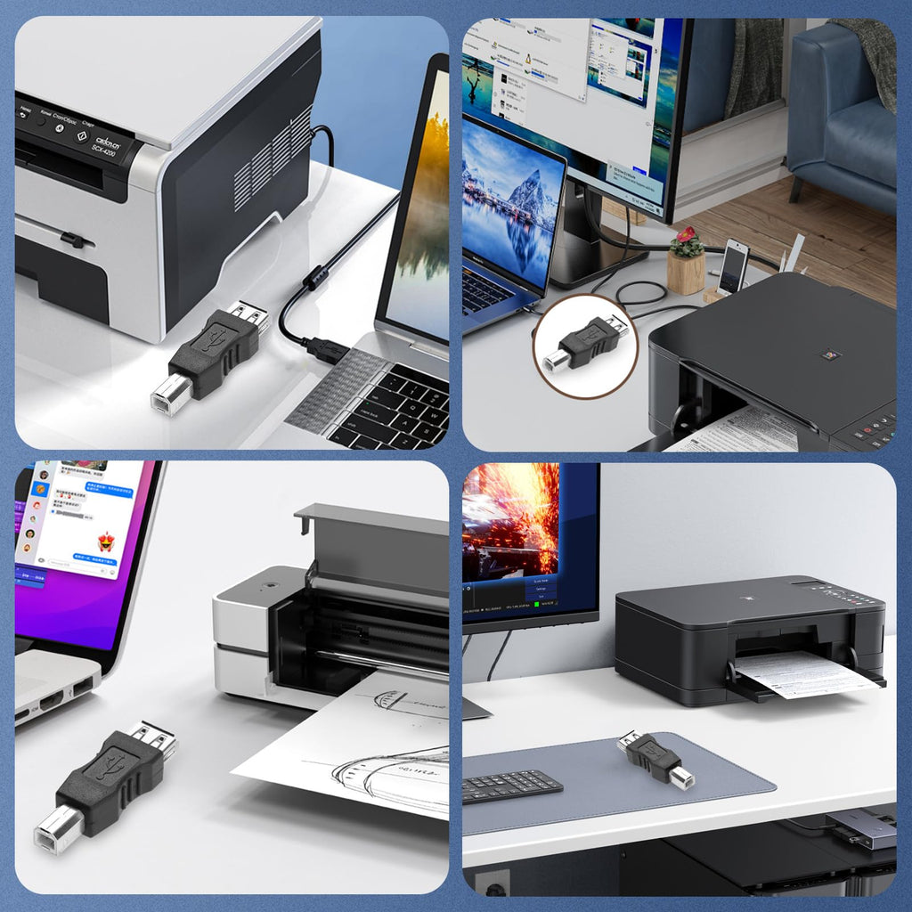 USB Type B Male to USB-A Female Adapter USB 2.0 480Mbps Plug and Play Compatible with Printer Scanner Fax Machine PC Laptop