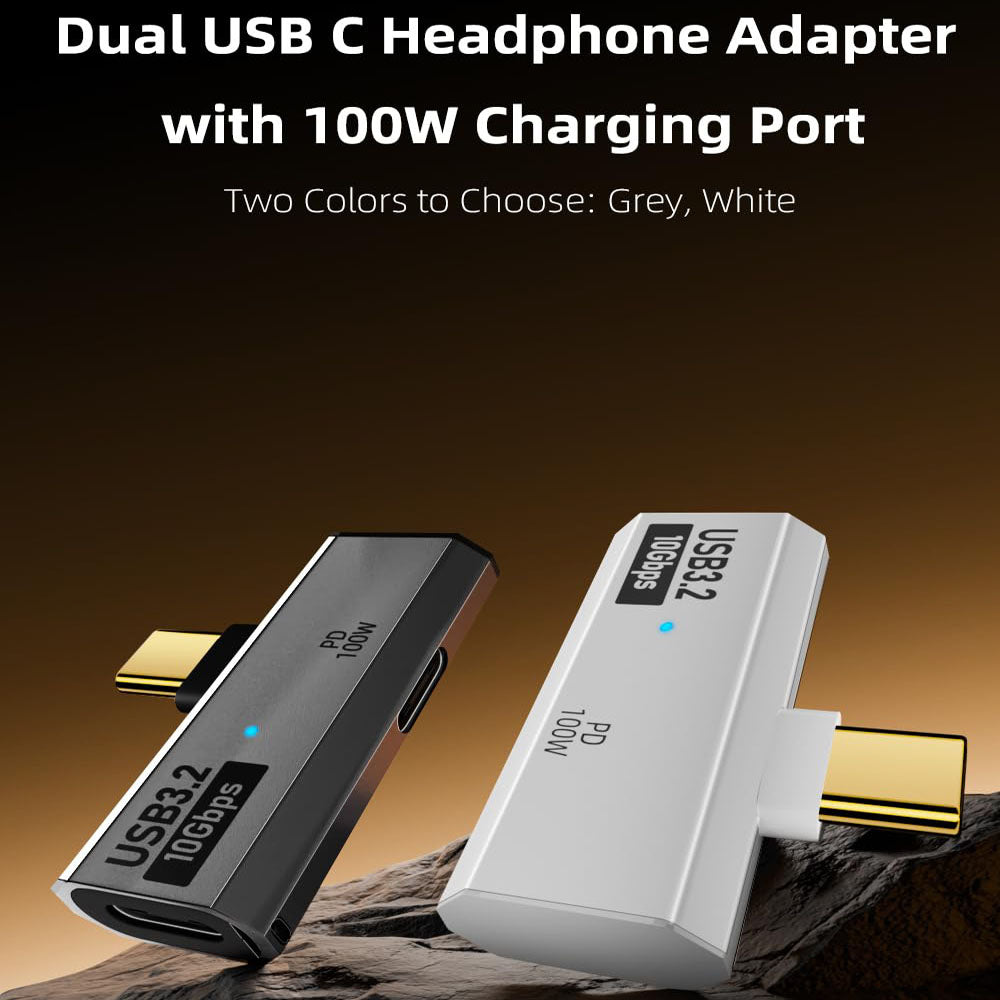 Dual USB C Headphone Adapter with 100W Charging Port 2-in-1 USB Type C Splitter Dongle for Rog Ally Steam Deck Quest 2 iPhone 15 Series iPad MacBook and More Type C Device White