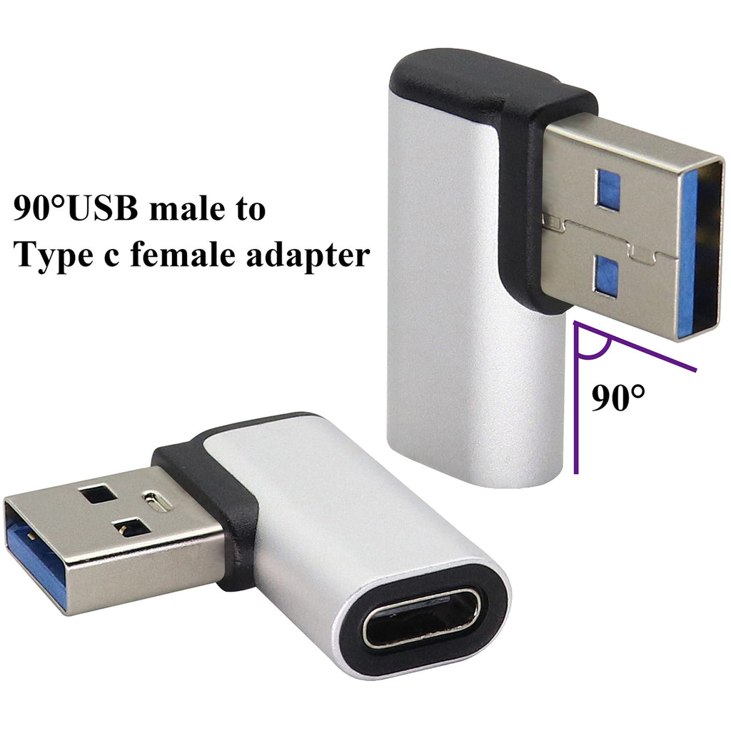 Right Angle USB C to USB A 3.0 Adapter 90 Degree USB Type C Female to USB 3.0 A Male Converter (OTG) for PC Laptops Power Banks Chargers More USB and Type-C Devices
