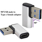Right Angle USB C to USB A 3.0 Adapter 90 Degree USB Type C Female to USB 3.0 A Male Converter (OTG) for PC Laptops Power Banks Chargers More USB and Type-C Devices