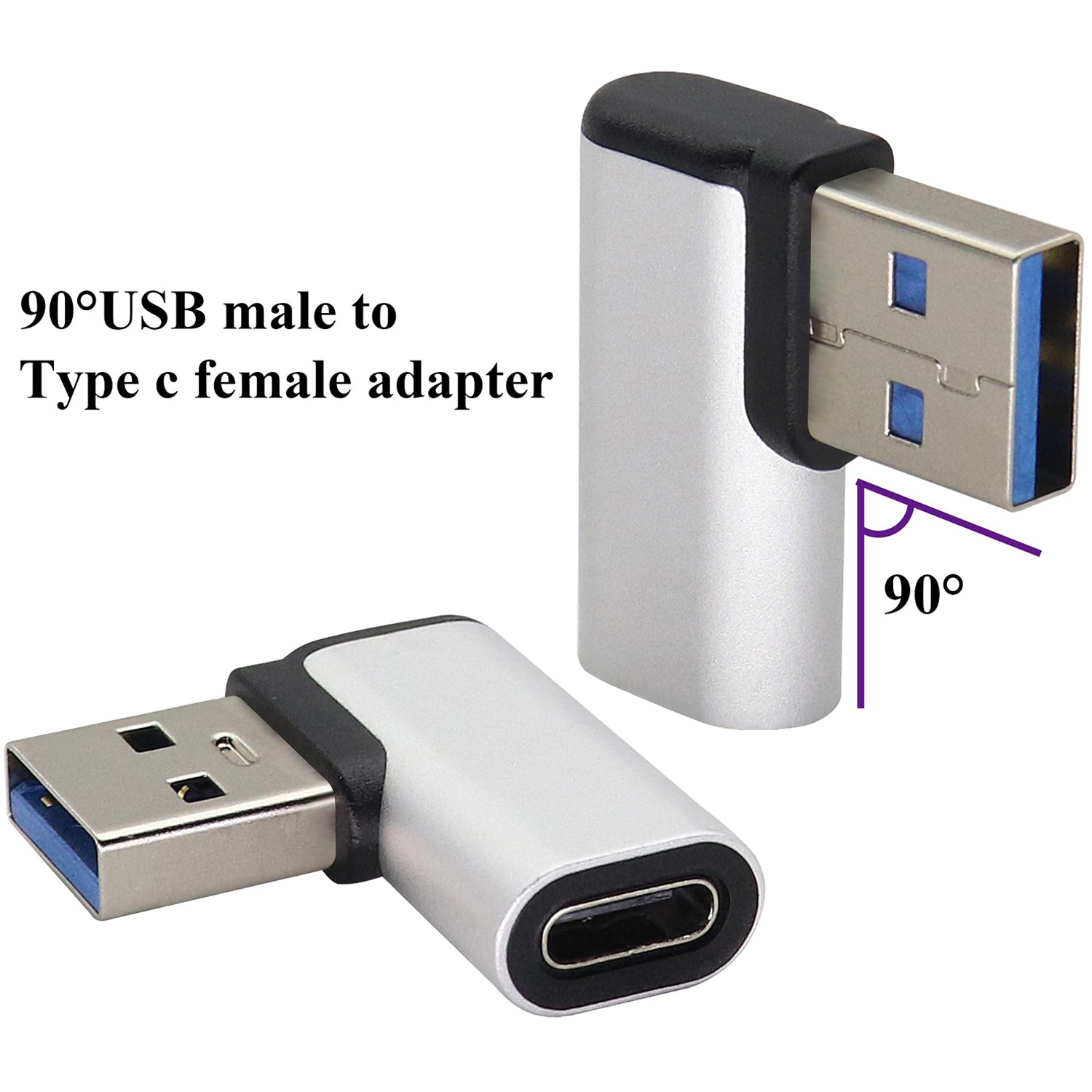 Right Angle USB C to USB A 3.0 Adapter 90 Degree USB Type C Female to USB 3.0 A Male Converter (OTG) for PC Laptops Power Banks Chargers More USB and Type-C Devices