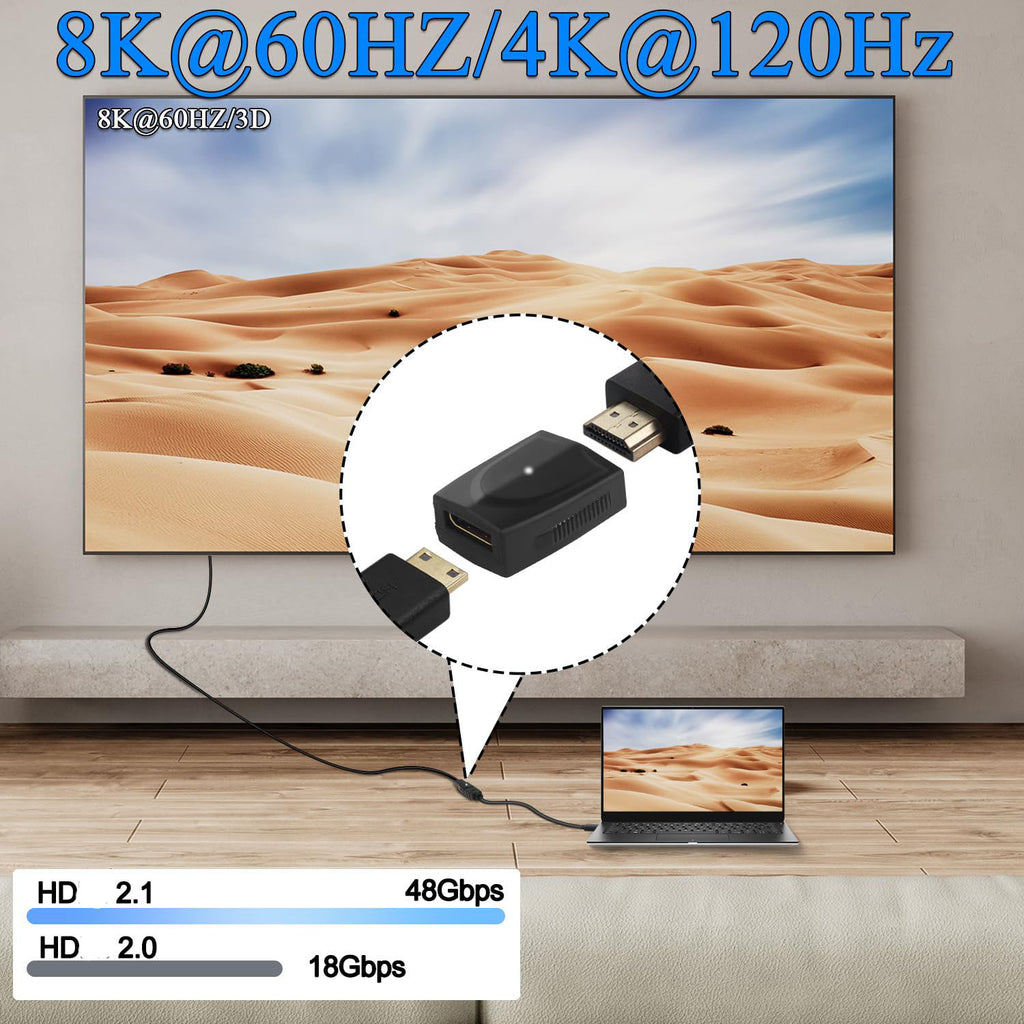 HDMI-Compatible Female to Mini HDMI-Compatible Female Coupler – 8K@60Hz 4K@120Hz 48Gbps Dual LED for Camera Monitor Projector