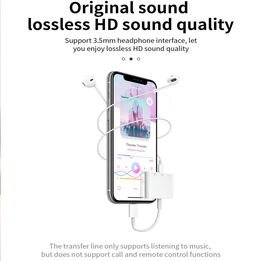 3-in-1 Lightning-Compatible to USB-A OTG + 3.5mm Audio + Charging Adapter – Headphone Jack Splitter for iPhone iPad iOS 9.2–13+