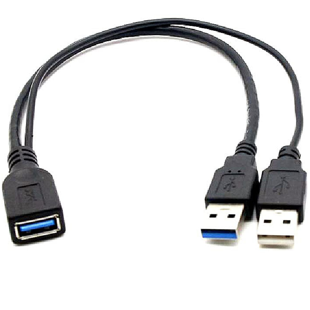 USB 3.0 Y Cable Female to Dual USB Male Splitter – Extra Power for 2.5" Portable Hard Drive USB 3.0 Data & USB 2.0 Power 30cm
