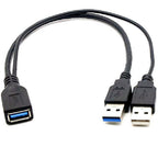 USB 3.0 Y Cable Female to Dual USB Male Splitter – Extra Power for 2.5" Portable Hard Drive USB 3.0 Data & USB 2.0 Power 30cm
