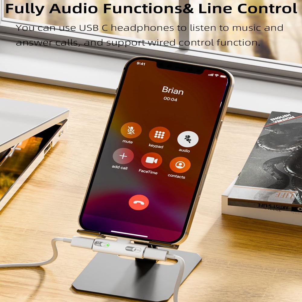 USB C Splitter with 100W Fast Charging Dual USB C Headphone and Charger Adapter Dongle for iPhone 16/15 Series iPad MacBook Galaxy S24/S23