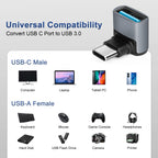 90 Degree USB C to USB 3.1 OTG Adapter Right Angled USBC Type C Male to USB Female Adapter 10G Data Transfer for Smartphone Tablet Laptop