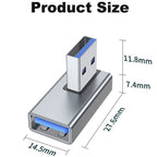 90 Degree USB-A Male to Female Adapter Right-Facing Angle – USB 3.0 5Gbps 15W Charging Aluminum for PC Laptop Charger Power Bank