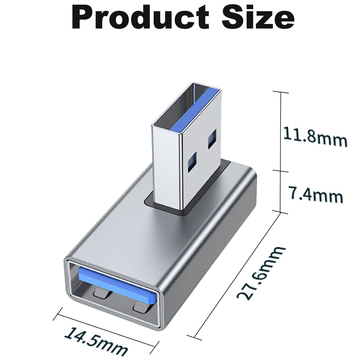 90 Degree USB-A Male to Female Adapter Right-Facing Angle – USB 3.0 5Gbps 15W Charging Aluminum for PC Laptop Charger Power Bank