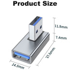 90 Degree USB-A Male to Female Adapter Left & Right Angle – USB 3.0 5Gbps 15W Charging Aluminum for PC Laptop Charger Power Bank