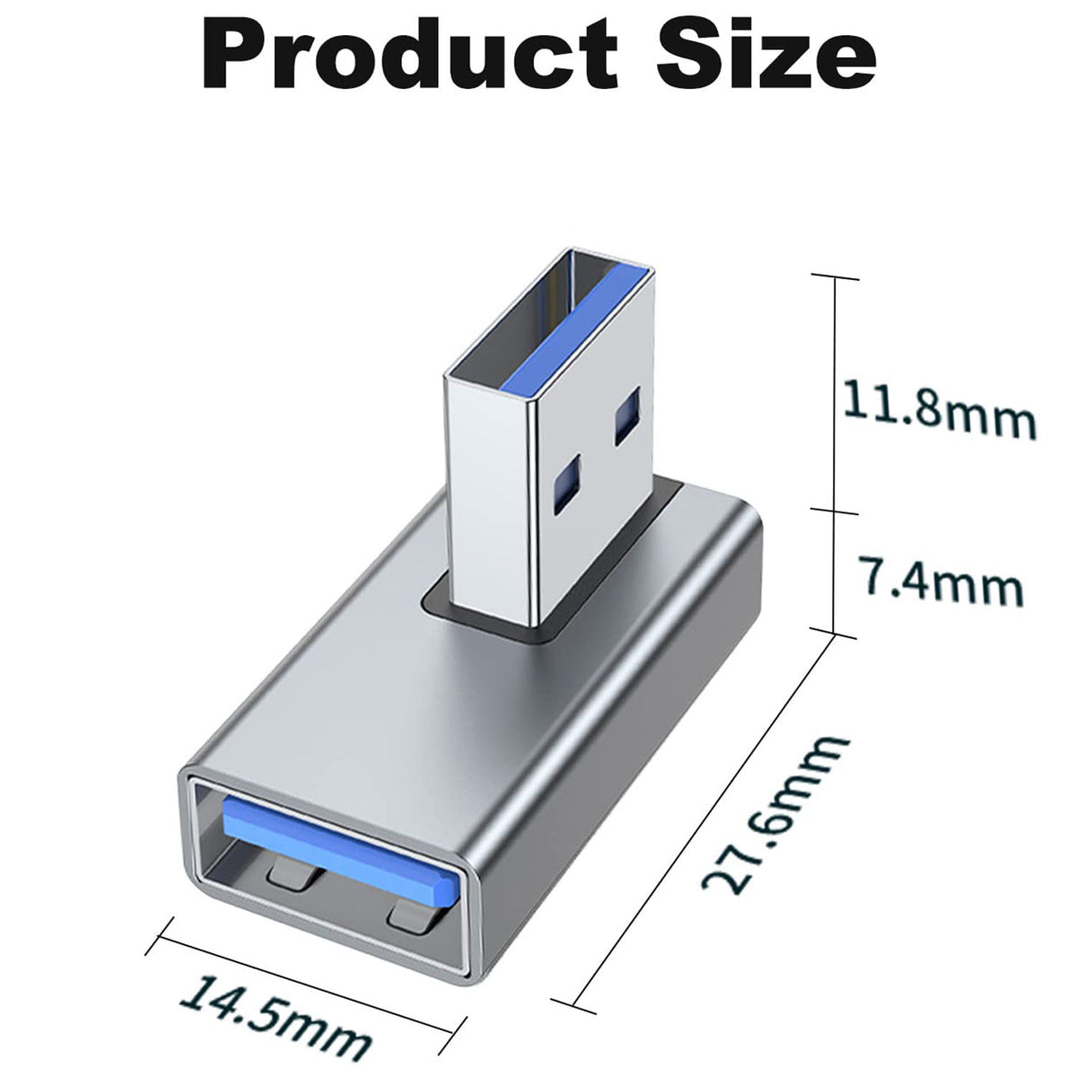 90 Degree USB-A Male to Female Adapter Left & Right Angle – USB 3.0 5Gbps 15W Charging Aluminum for PC Laptop Charger Power Bank