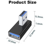 90 Degree USB-A Male to Female Adapter Left & Right Angle – USB 3.0 5Gbps 15W Charging Aluminum for PC Laptop Charger Power Bank