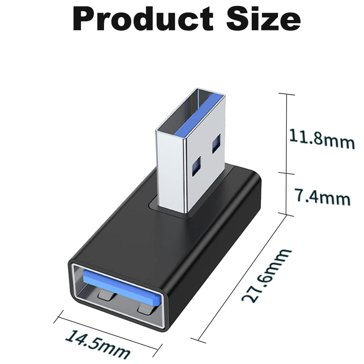 90 Degree USB-A Male to Female Adapter Left & Right Angle – USB 3.0 5Gbps 15W Charging Aluminum for PC Laptop Charger Power Bank
